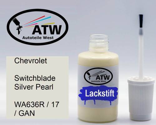 Chevrolet, Switchblade Silver Pearl, WA636R / 17 / GAN: 20ml Lackstift, von ATW Autoteile West.